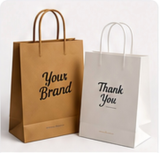 Paper bag kraft dengan desain ungu dan kuning