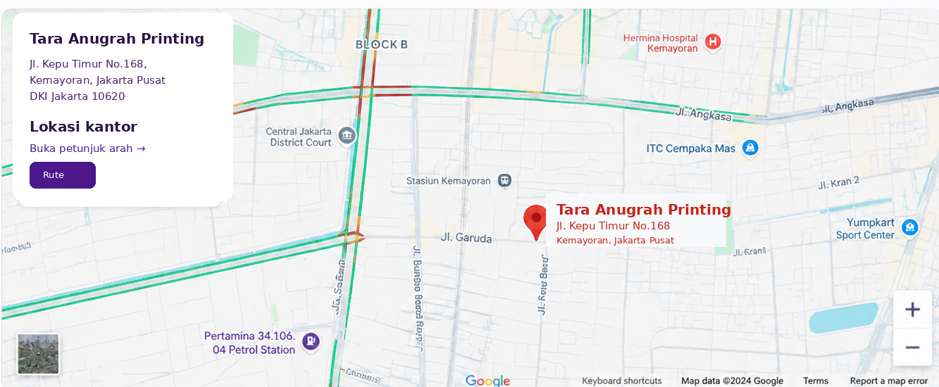 Peta lokasi Tara Anugrah Printing di Kemayoran, Jakarta Pusat